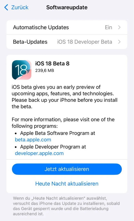 西林苹果手机维修分享苹果 iOS / iPadOS 18 开发者预览版 Beta 8 发布 